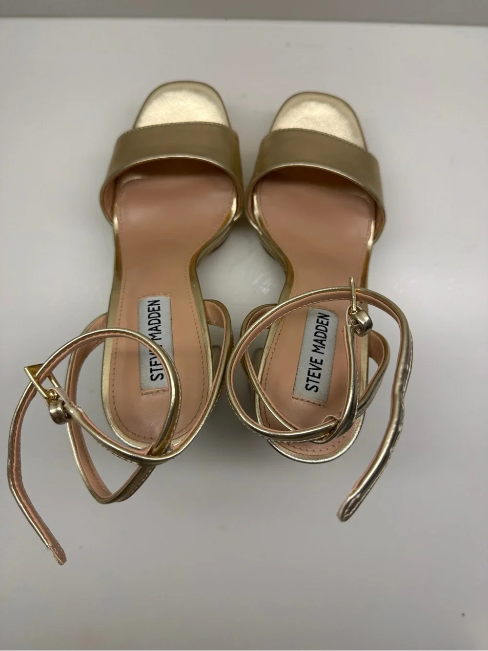 Steve Madden Metallic Gold/Champagne Platform Ankle-Strap Heels Pumps